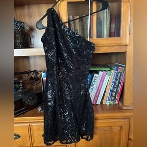 Lulu's Black Sequin One-Shoulder Dress